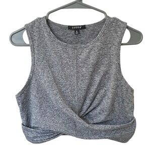 Zobha‎ Twist Wrap Gray Crop Tank Top Medium Athletic Lounge Workout Gym Pilates